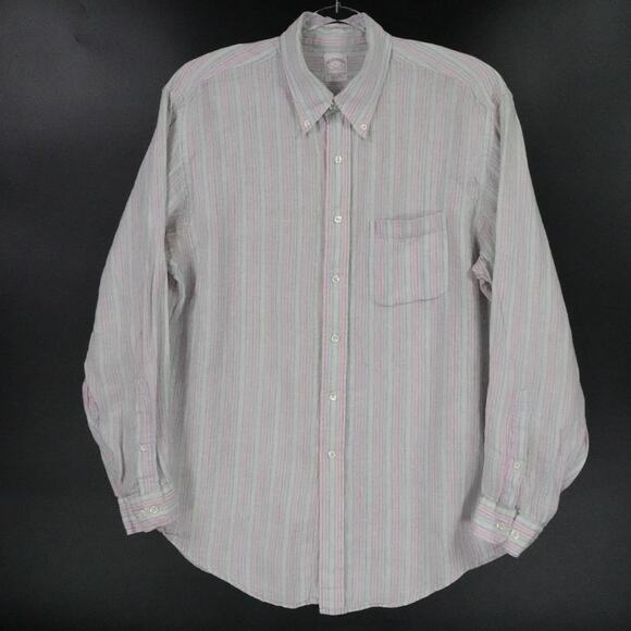 Brooks Brothers Shirt Mens L Multicolor Striped Linen Long Sleeve Button Down - Picture 1 of 11